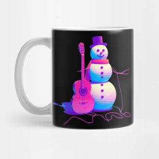 Hombre de nieve con guitarra retrowave vaporwave Mug